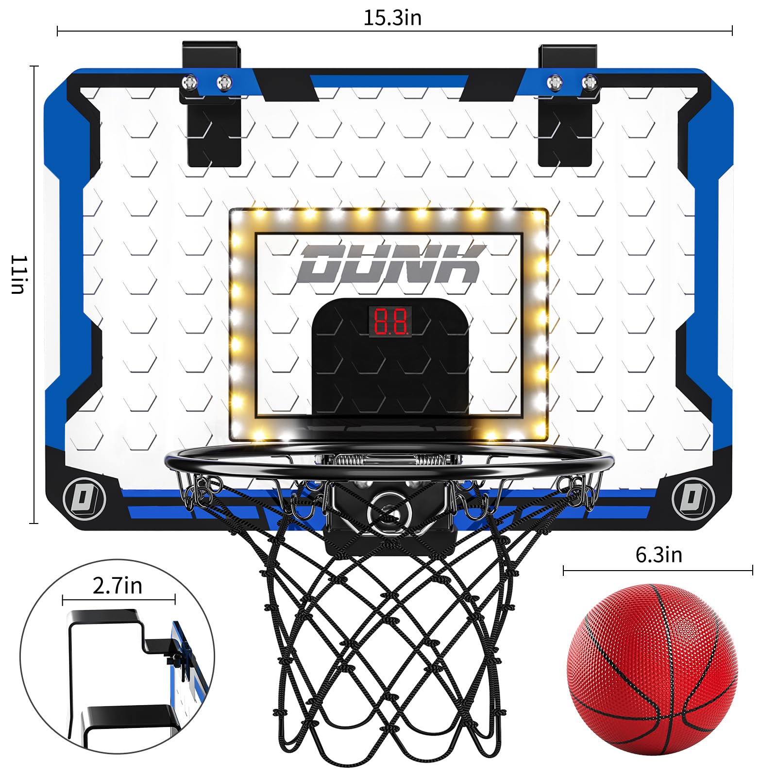 TEMI Basketball Hoop Indoor With 4 Balls, Over The Door for Kids and Adults, Toy Gift for Boys Girls Age 3-12 Years