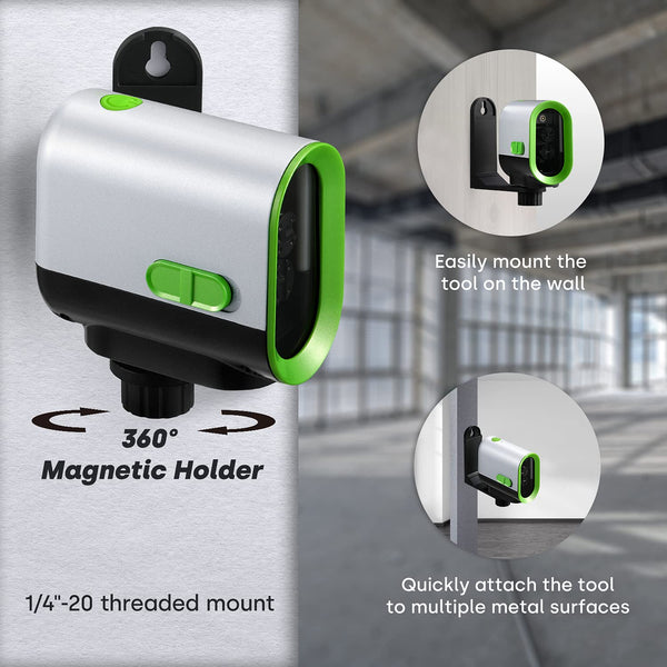 Enventor Rechargeable Laser Level, 25M 2200mAh Li-ion Battery Green Laser Level Self Leveling with Pulse Mode, 7 Hours Working Time, 360° Magnetic Base, Switchable Horizontal/Vertical/Cross line