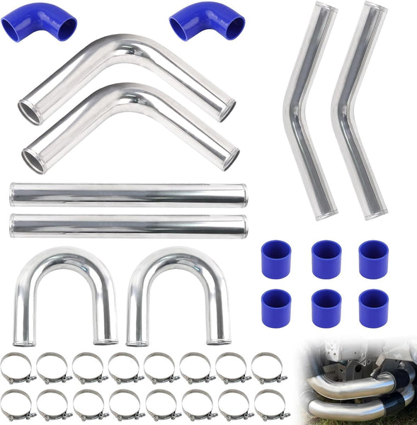 VVORHSBELL 2.5" Turbo Intercooler Pipe Universal Aluminum Turbo Intercooler Piping Set with Silicone Hoses & T-Clamps for Car Modifications (Diesel/Gas)