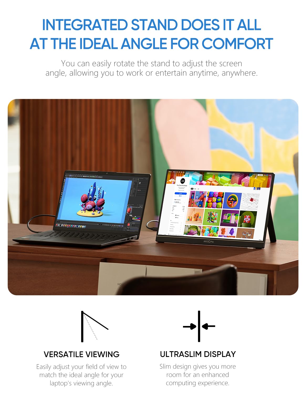 ARZOPA 16.1'' 144Hz Portable Monitor with Storage Bag, 100% sRGB 1920×1080P FHD HDR 144HZ Gaming Monitor, Ultra Slim - Eye Protection-External Second Screen for Laptop/PC/Mac/PS3/4/5/Xbox - Z1FC（Grey）