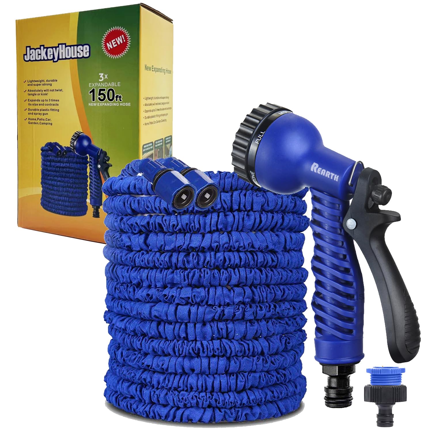 Jackeyhouse 100FT / 150FT / 200FT Magic Stretch Flexible Expandable 3 x Expanding Garden Hose Pipe Natural Triple Layer Light Weight Non Kink with 7