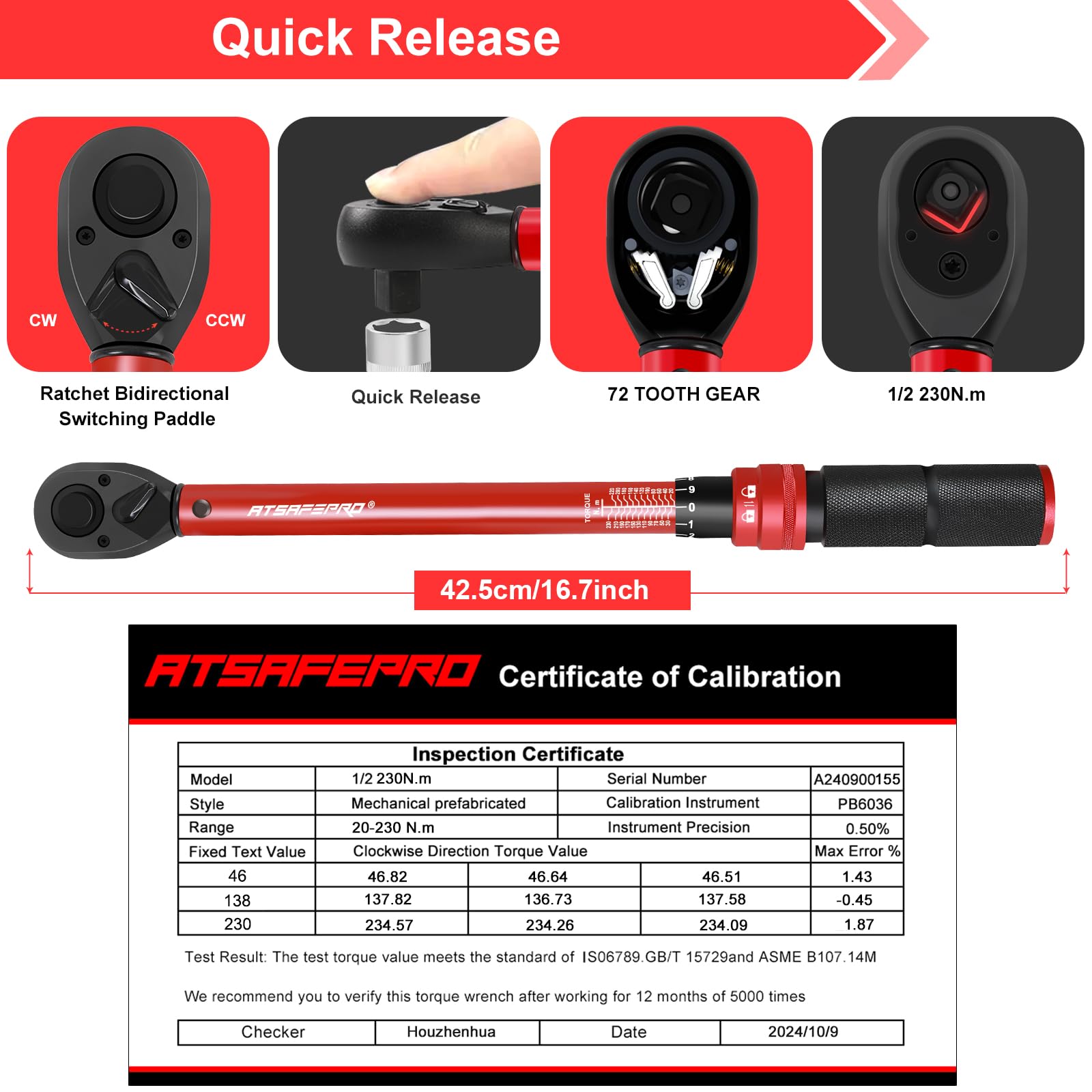 ATsafepro Torque Wrench 3/4 Inch, 100-600 Nm Torque Wrenchs, ±3% Error Accuracy with 48 Teeth Dual-Direction Adjustable for Repair of Car, Truck, Tractor