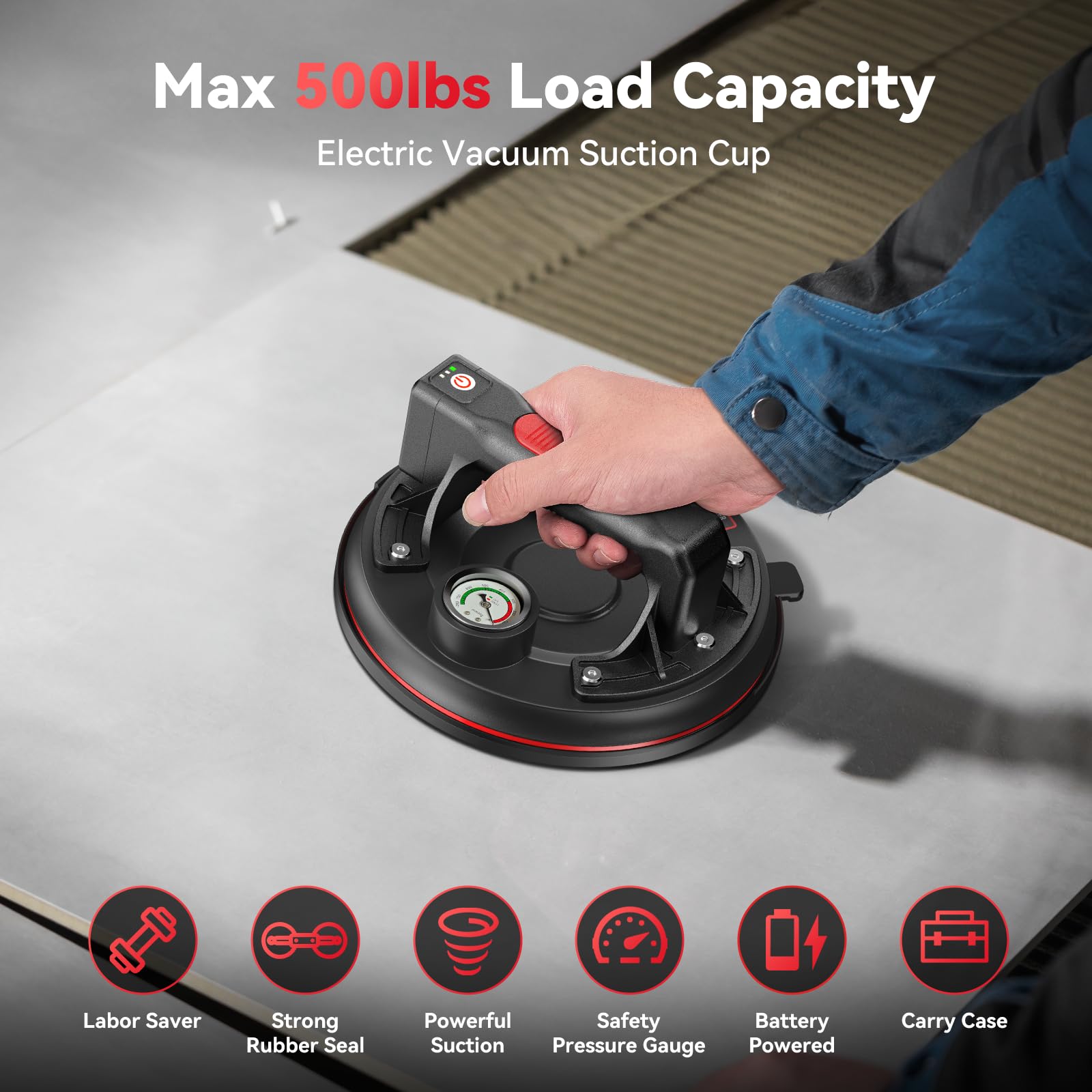 Avhrit 8 Inch Electric Vacuum Suction Cup, Glass Suction Cups Heavy Duty for Lifting Large Glass, 500lbs Load Capacity, Rechargeable Glass Lifter for Windshield, Window, Granite, Tile (Two Pack