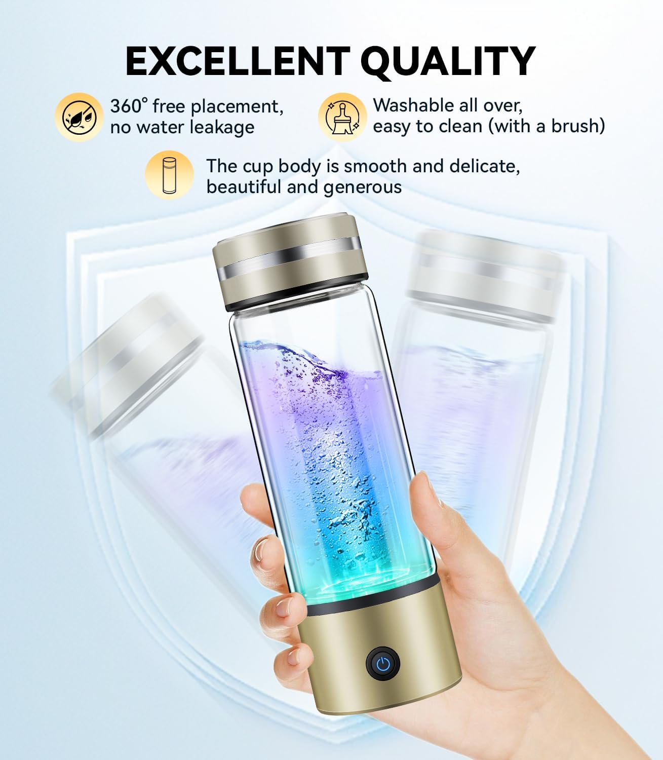 Upgrade 3-in-1 Hydrogen Water Bottle Generator - Industry TOP - 24-Hour Hydrogen Lock | 0 Chlorine & 0 Ozone | 100% Leak-Proof Seal, Hydrogen Water Bottle Generator