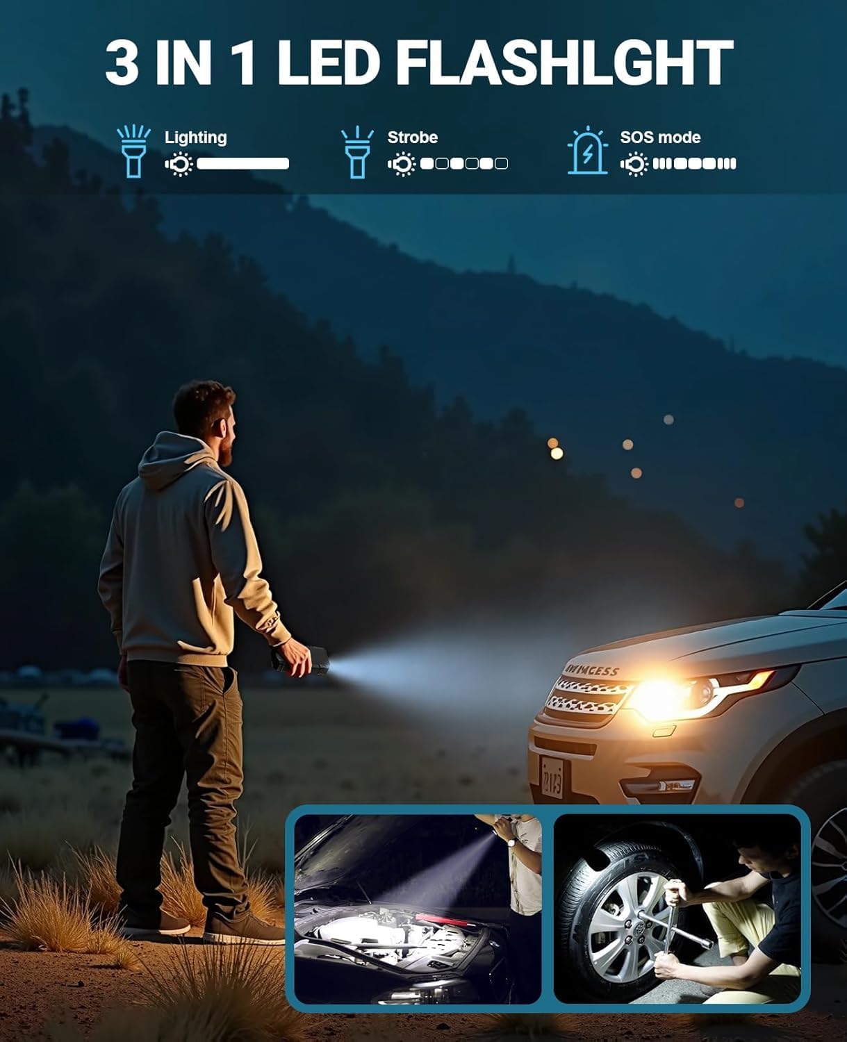 Jump Starter Power Pack with Air Compressor & Tyre Inflator, 5000A Car Battery Booster(for 10L Petrol or 8L Diesel) 12V Jump Starters Power Bank with Jump Leads, 18W Fast Charging, LCD Screen, LED