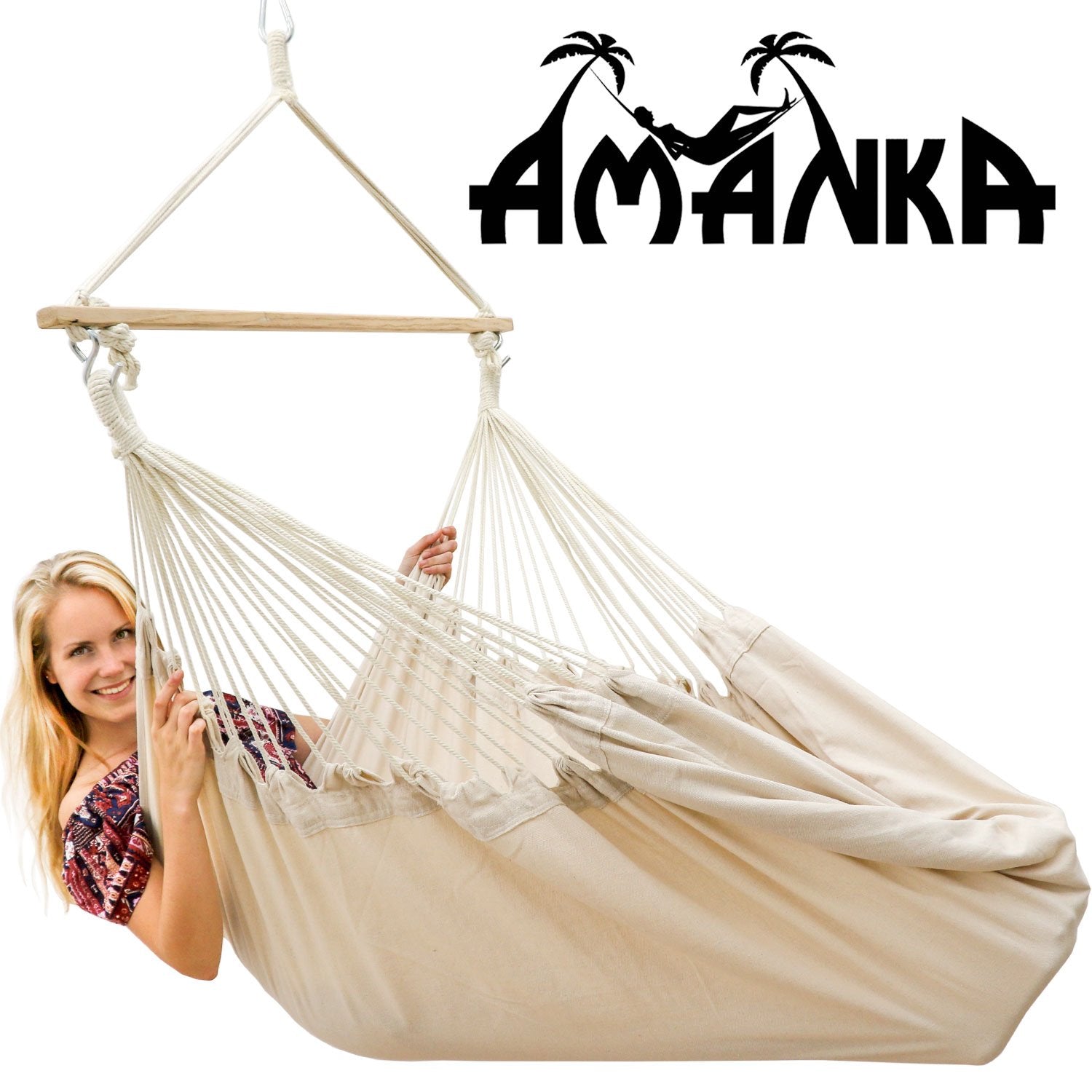 AMANKA Innovative XXL Swing Chair 185x130cm Hanging Seat made of cloth Beige