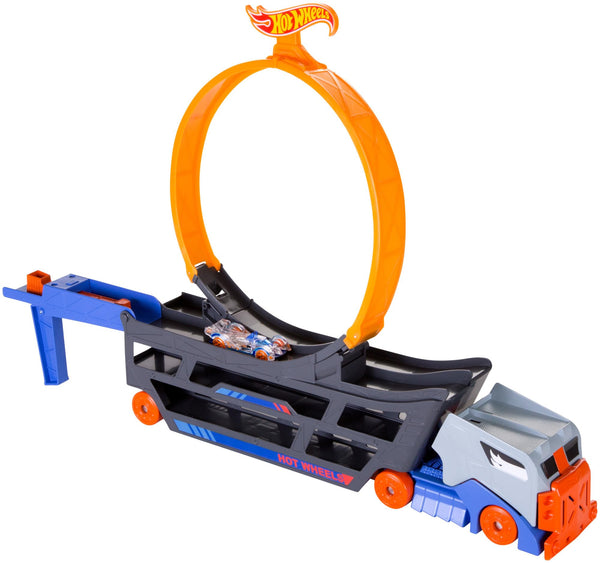 Hot Wheels - Speedway Hauler Storage Carrier with 3 1:64 Scale Cars & Convertible 6-Foot Drag Race Track for Kids 4 to 8 years Old, Stores 20+ Cars & Connects to Other Playsets, HGH33