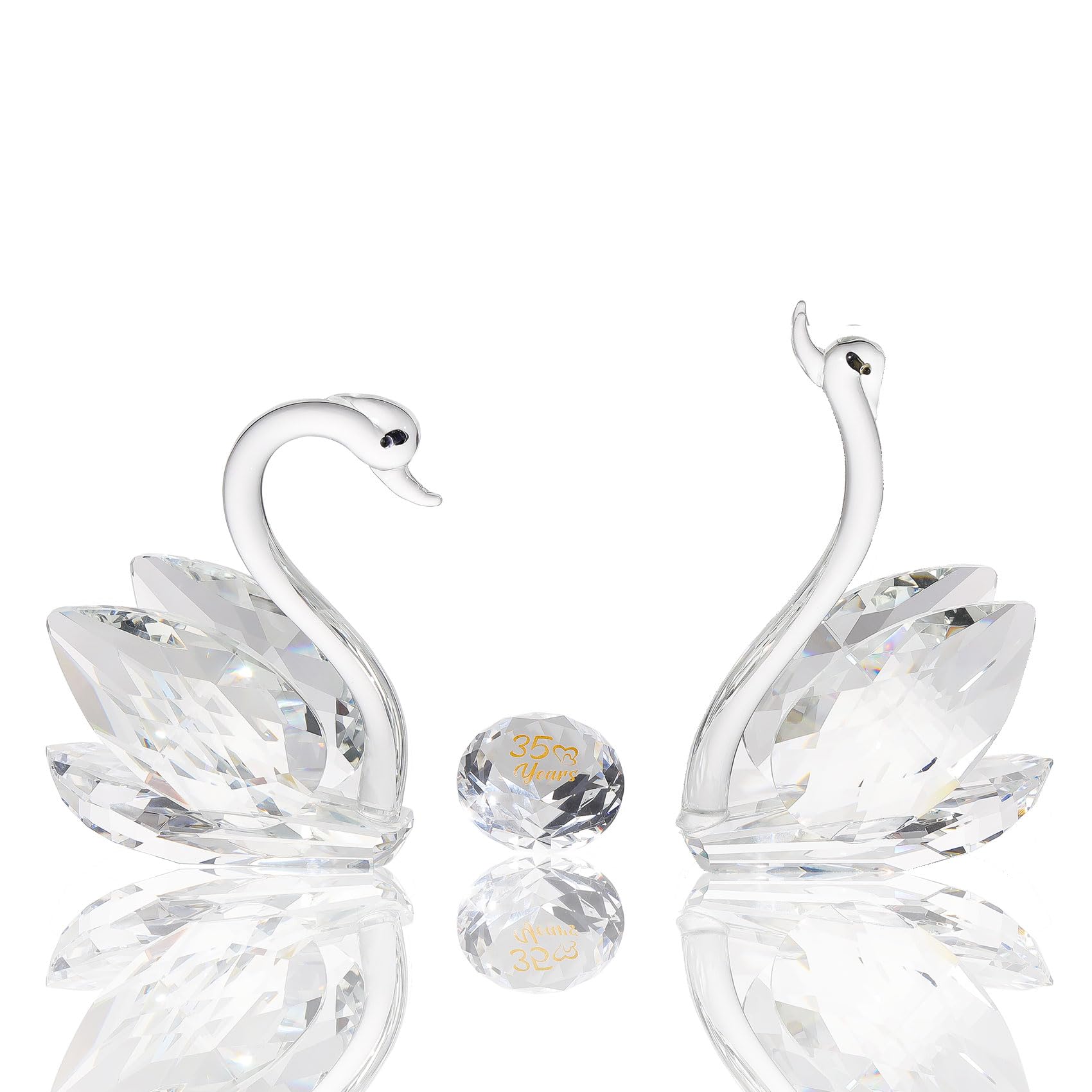 2 Pcs Clear Crystal Swans Collectible Figurine 35th Wedding Anniversary Romantic Gifts for Wife Couples, Glass Double Swans 35 Years Marriage Wedding