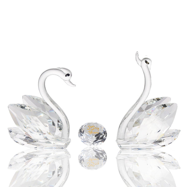 2 Pcs Clear Crystal Swans Collectible Figurine 35th Wedding Anniversary Romantic Gifts for Wife Couples, Glass Double Swans 35 Years Marriage Wedding