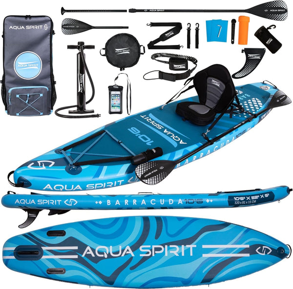 Aqua Spirit Barracuda ISUP/Kayak Inflatable Stand Up Paddle Board 2025 | 10'6x32”x6” | Complete Conversion Kit with Paddle, Backpack and more accessories | Adult Beginner/Expert