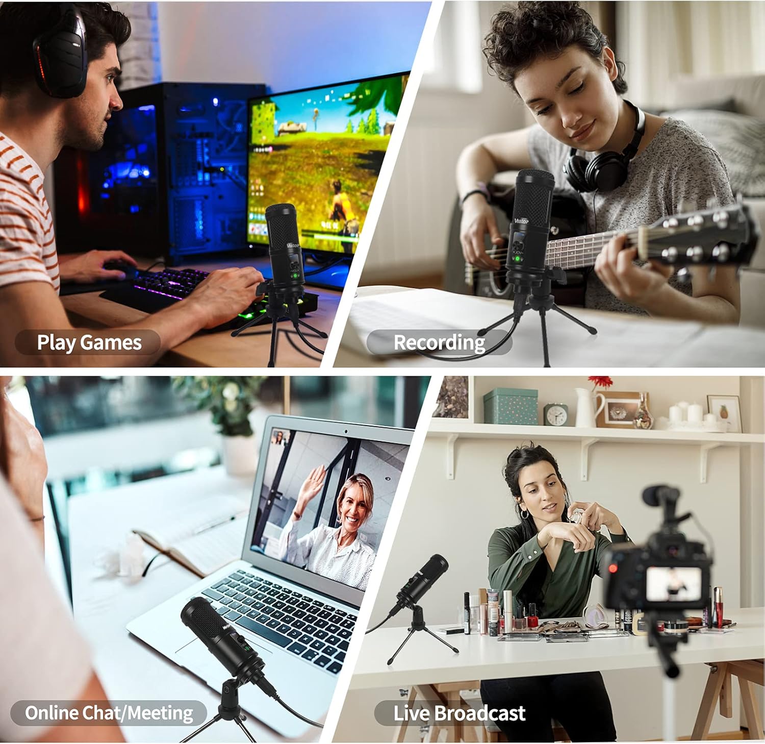 Veetop USB Microphone Metal Computer Condenser PC Mic for Gaming Podcasting Streaming Recording Voiceover YouTube Skype Twitch Zoom Cardioid with Tripod Compatible with Desktop Laptop Windows MacOS