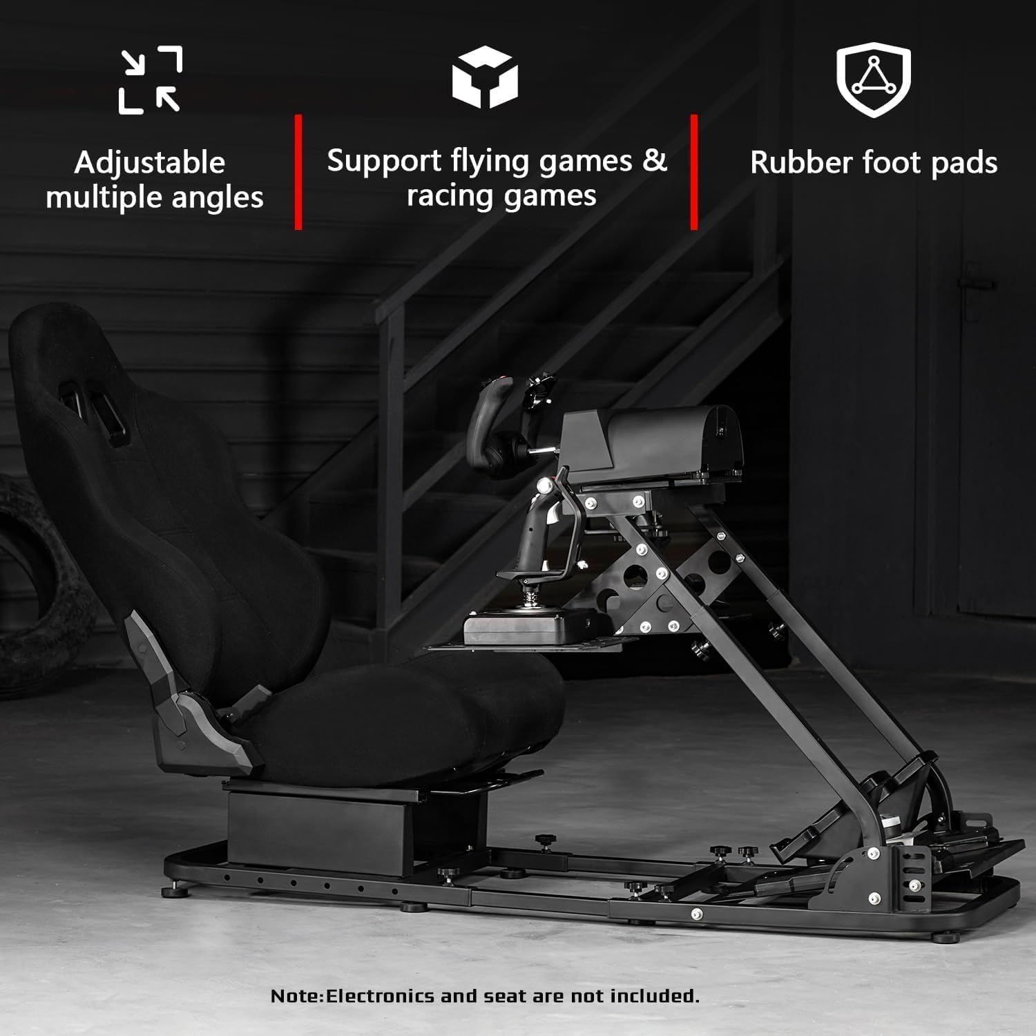 Flight Racing Simulator Cockpit Adjustable Compatible With HOTAS Warthog, G Saitek, Logitech G920 G923, Thrustmaster T80 T150, Game Mount Without Wheel, Shifter,Seat and Pedal