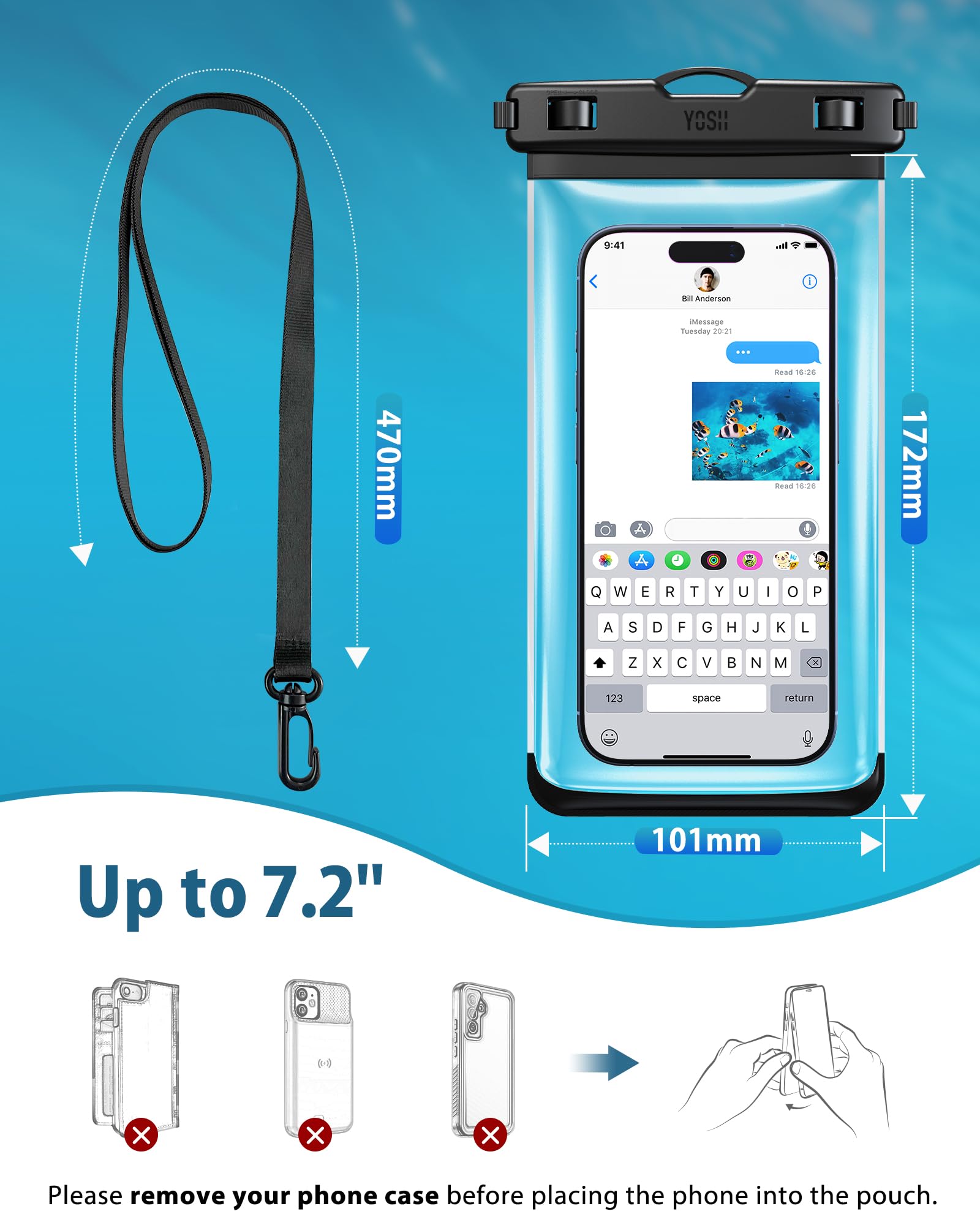 YOSH Waterproof Phone Pouch 2 Pack, 7 inch IPX8 Waterproof Phone Case for Swimming Travel Beach Trip Snorkelling Kayaking, Underwater iPhone Case for iPhone 16 15 14 Pro Max, Samsung S25 S24 Ultra