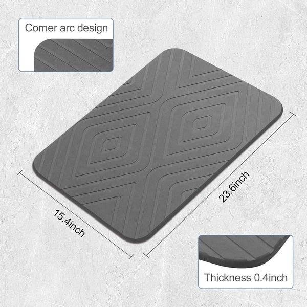 HUMIGA 2 Pack Stone Bath Mat, Diatomaceous Earth Shower Mat, Non-Slip Super Absorbent Quick Drying Bathroom Kitchen Floor Mat, 24x15, Grey