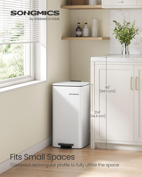 SONGMICS Kitchen Bin, 8-Gallon (30 L) Trash Bin, Steel Pedal Bin, with Inner Bucket, Soft Close and Stays Open, Metallic Silver LTB593E01