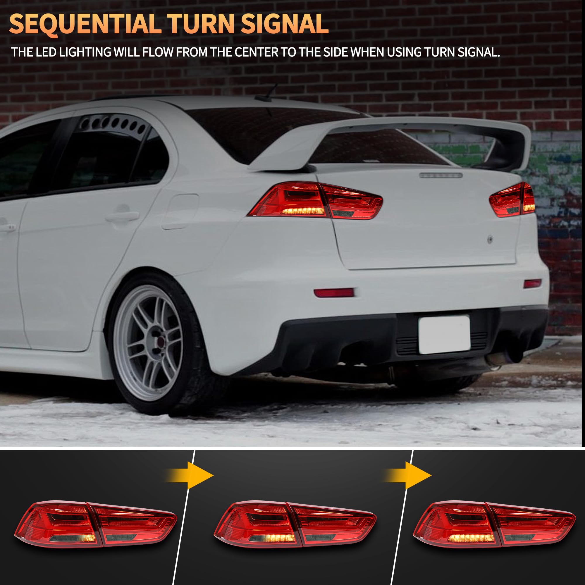 VLAND LED Rear Lights compatible with Lancer & EVO X 2008-2020 (Not Fit fortis/io), w/Sequential indicator, Driver & Passenger Side (Smoked dynamic 2)