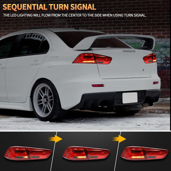 VLAND LED Rear Lights compatible with Lancer & EVO X 2008-2020 (Not Fit fortis/io), w/Sequential indicator, Driver & Passenger Side (Smoked dynamic 2)