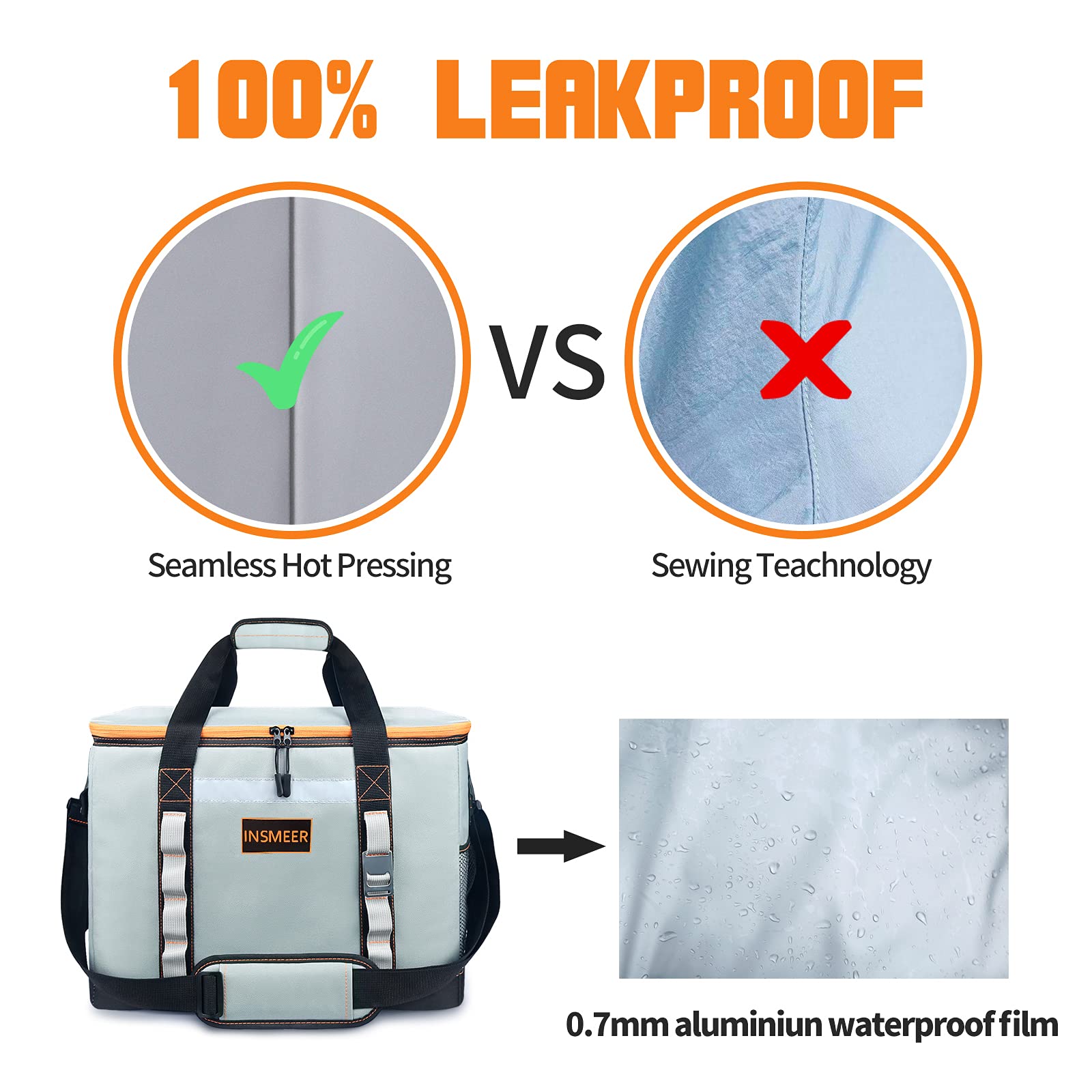 INSMEER Large Cooler Bag 65 Can, Soft Cooler Insulated 48L Foldable/Collapsible/Leakproof,with Opener&Removable Shoulder Strap, Portable Thermal Bag