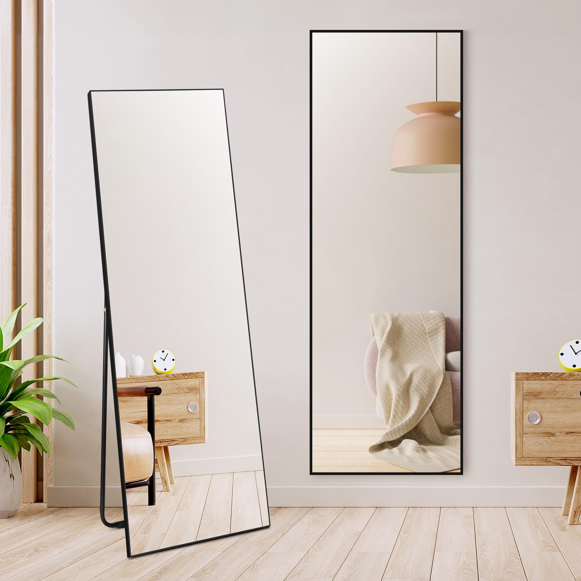 Hoikwo Full Length Mirrors 150x51cm (59x20 inches),Standing Mirror with Black Frame for Bedroom, Living Room or Bathroom