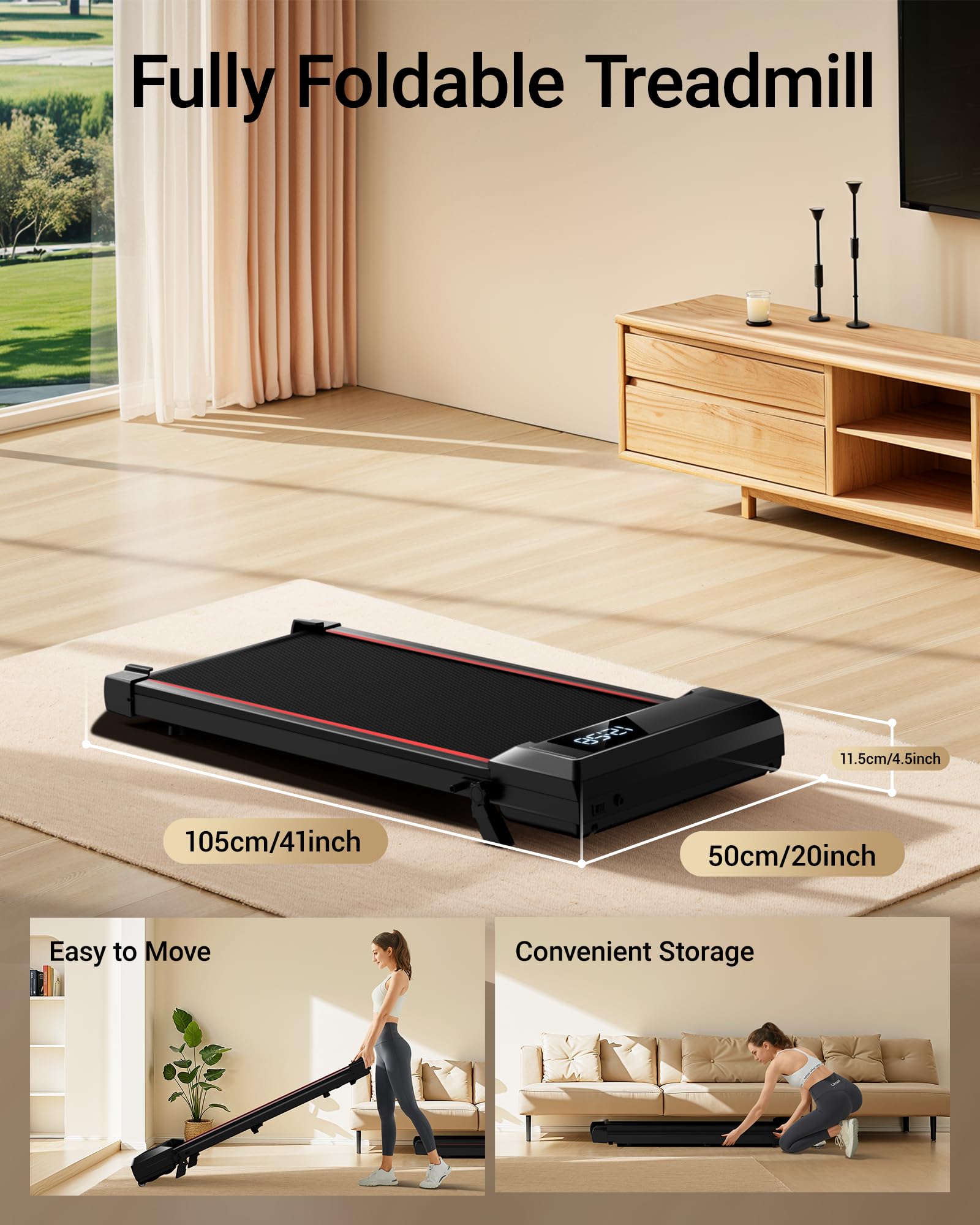 UMAY Walking Pad Treadmill with 9% Incline, Under Desk Treadmill with Diamond Pattern Running Belt, Lightweight Walking Running Electric Machine for Home Office with LED Display