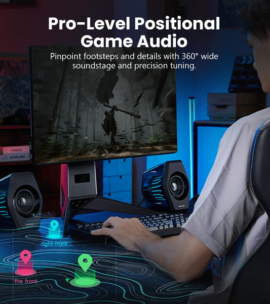 Edifier G2000 Pro 2.0 RGB Gaming Speakers with 64W Peak Power, Virtual 7.1 Surround Sound, 270° TempoFlow Light Sync, Transparent PC Speakers, BT5.4/USB-C/AUX for PC, PS5, Switch, Game Console (Black)