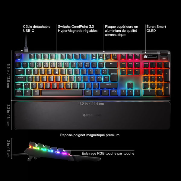 SteelSeries Apex Pro Gen 3 Gaming Keyboard - OmniPoint 3.0 HyperMagnetic Switches - Adjustable Actuation - Rapid Trigger - Game-Ready Presets - Rapid Tap/SOCD - OLED - RGB - USB-C - English QWERTY