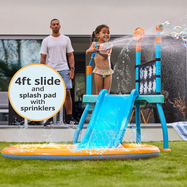 Plum Play Water Splash Station Outdoor Garden Water Play Set with Climbing Frame and Slide with Splash Pad and Sprinklers