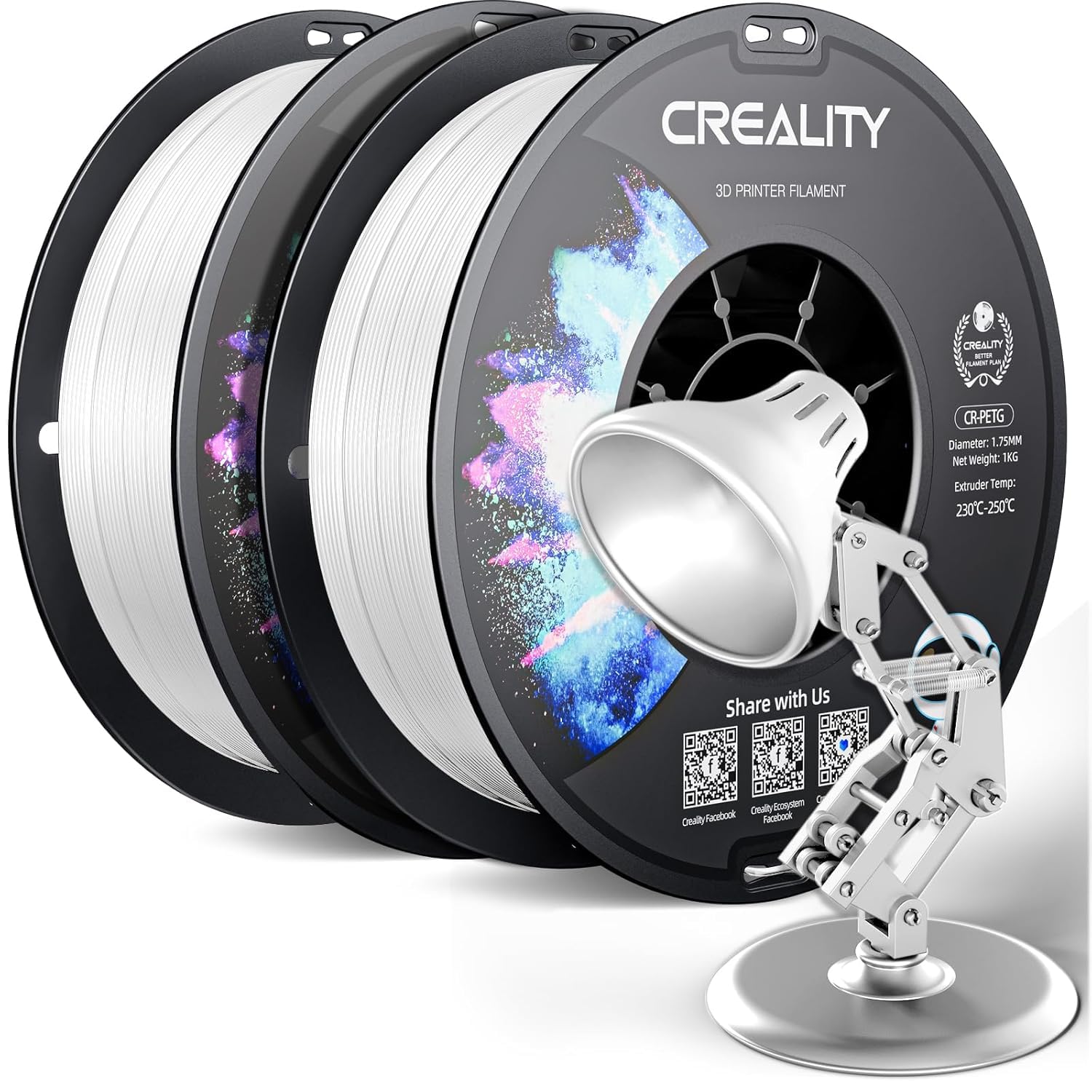 Creality CR-PETG PLA Filament 1.75mm 3D Printing Filament 4 KG, Excellent Toughness High Precision, Odorless Non-Toxic Moistureproof, 1kg(2.2lbs) Glossy for 3D Printer (Black+White+Red+Blue)*1KG
