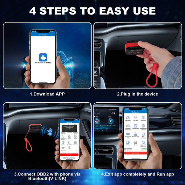 jianyana OBD2 Code Reader, OBD2 Scanner Bluetooth Universal Car Engine Fault Code Reader Car Diagnostic Scanner Diagnostic Scan Tool with BMW Ford VW Audi All OBDII Vehicles