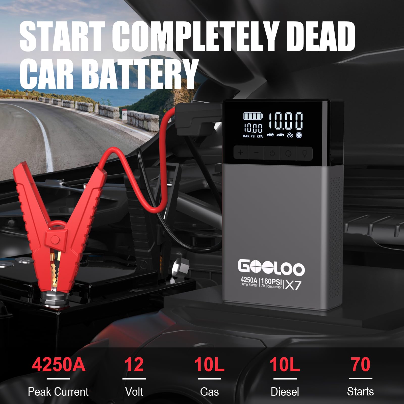 GOOLOO 1500A Jump Starter Power Pack, Car Battery Booster Jump Starter for 12V Vehicle(Up to 6.0L Gas,4.0L Diesel), Jump Pack and Jump Starters, With Smart Jumper and LED Torch