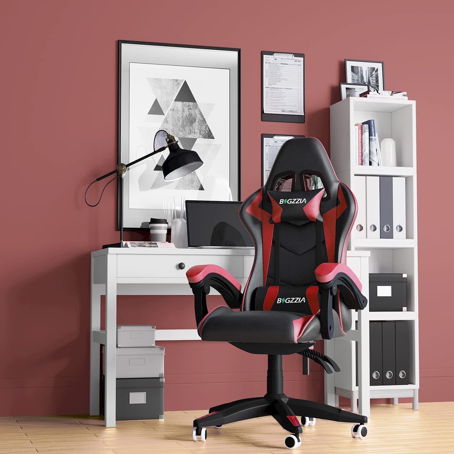 Racingreat Gaming Chair with Led Lights, Video Game Chair, Ergonomic RGB Gaming Chair for Adults, Height Adjustable Reclining Computer Chair with Headrest and Lumbar Support (With RGB, Black)