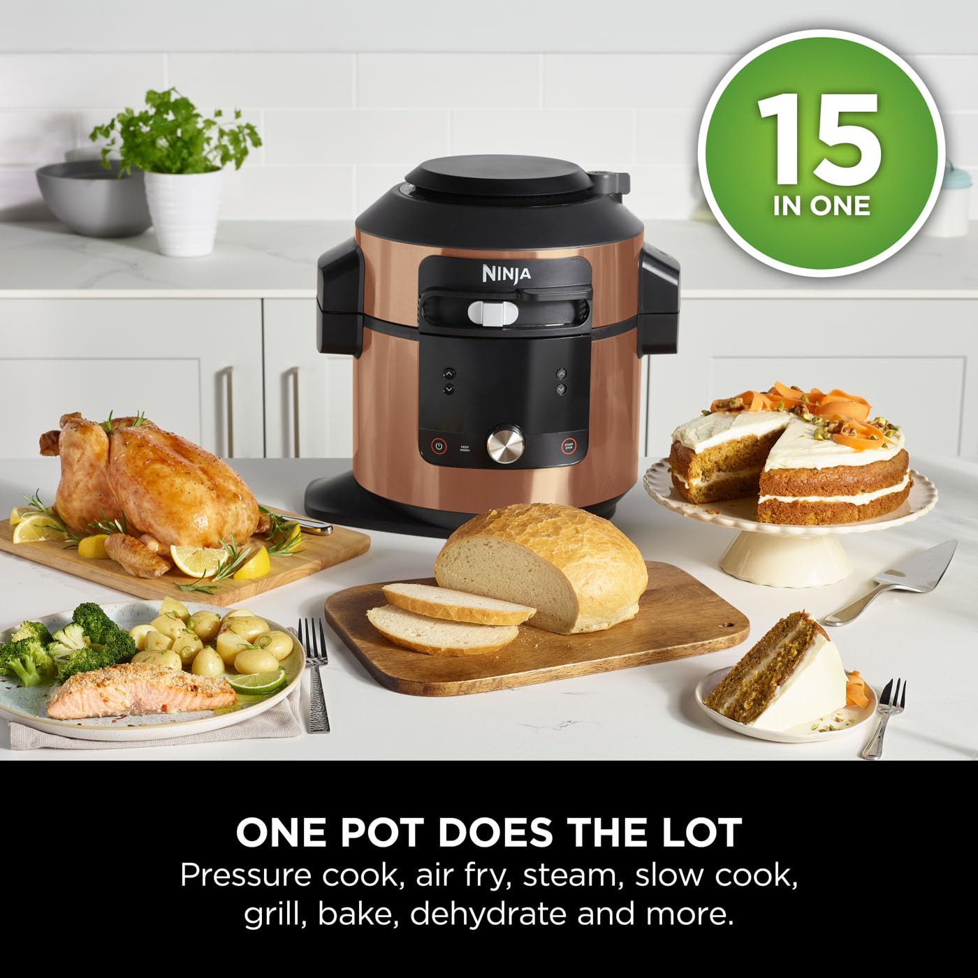 Ninja Foodi MAX 14-in-1 SmartLid Multi Cooker, 7.5L Electric Pressure Cooker & Air Fryer, Combi-Steam, Slow Cook, Bake, Grill, Copper/Black Amazon Exclusive OL650UKCP