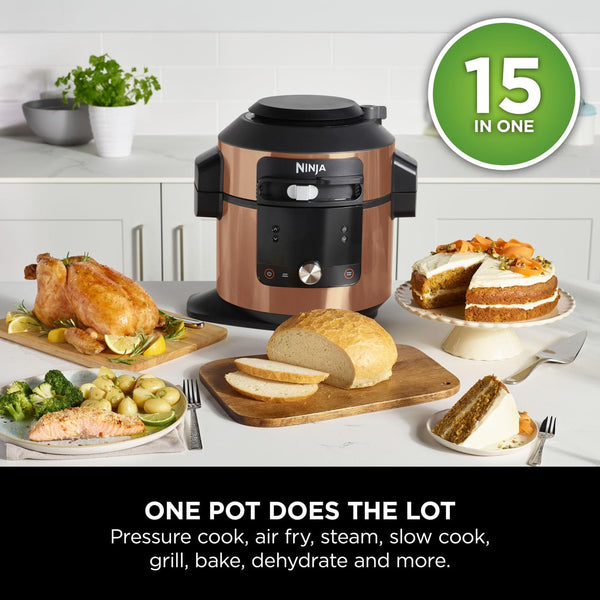 Ninja Foodi MAX 14-in-1 SmartLid Multi Cooker, 7.5L Electric Pressure Cooker & Air Fryer, Combi-Steam, Slow Cook, Bake, Grill, Copper/Black Amazon Exclusive OL650UKCP