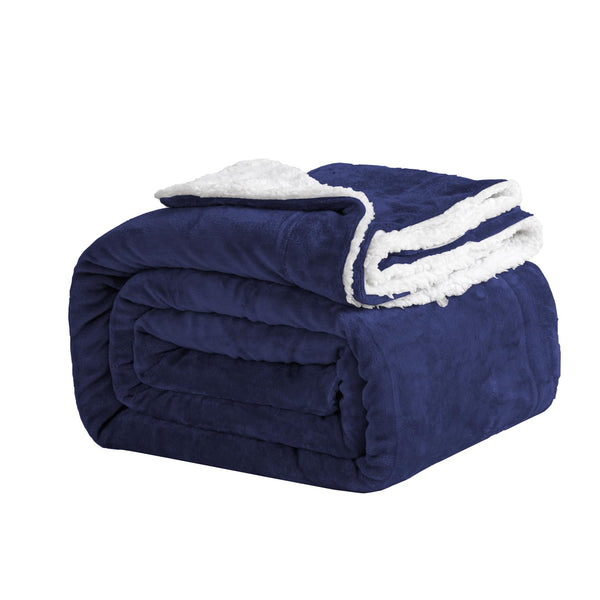 Good Nite Bed Throw Blanket 230x270cm Sherpa Flannel Blankets Fleece Fluffy Throw Lightweight Microfiber Solid for Sofa (Navy, Super King)