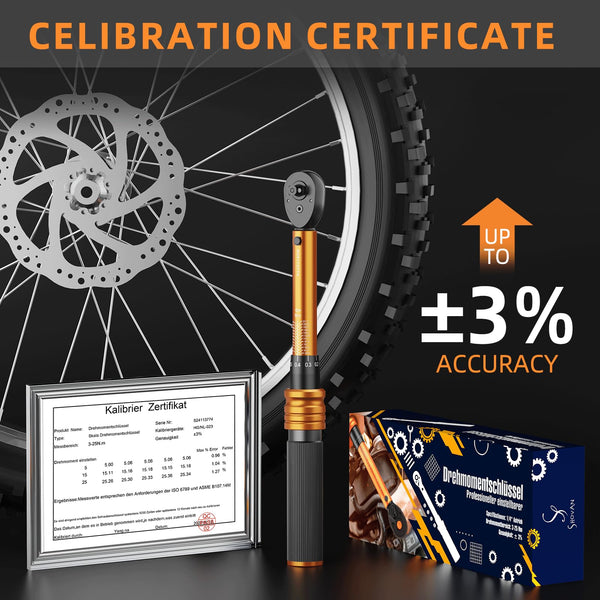 13PCS Bike Torque Wrench Set 3-25 Nm, Small Torque Wrench 1/4 Drive, Dual-Direction Adjustable 72 Teeth, ±3% Accuracy, with Extension Bar, Socket Bits (Hex & Torx), for Mountain Bike, Bicycle Repair