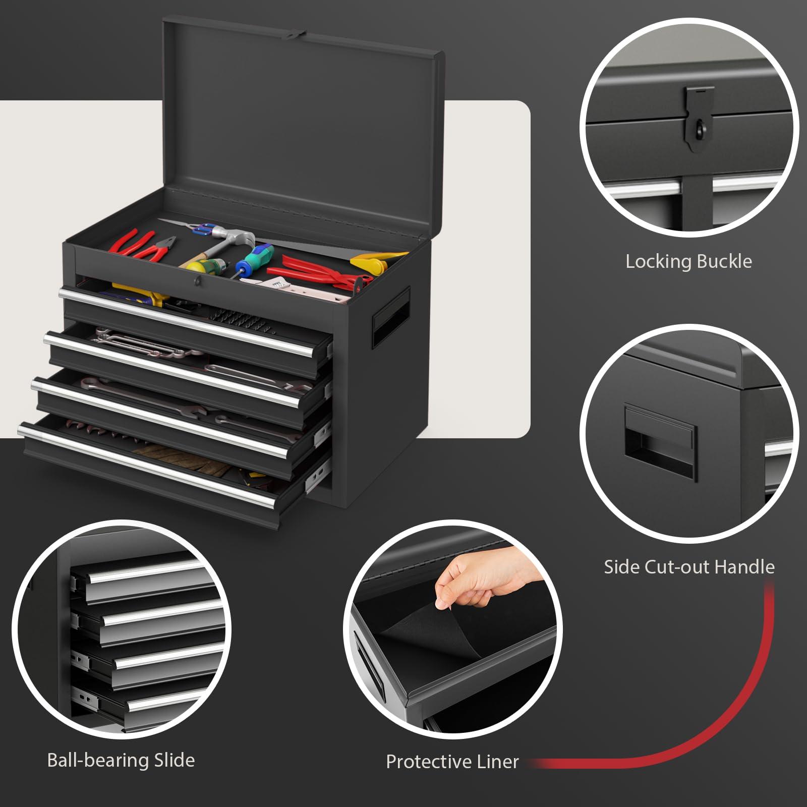 COSTWAY Large Rolling Tool Cabinet, 2-in-1 Detachable Metal Tool Chest with Drawers, Wheel, Handle, Hooks & Pegboard, Lockable Tool Box Trolley for Garage Workshop (with Middle Compartment, Black)