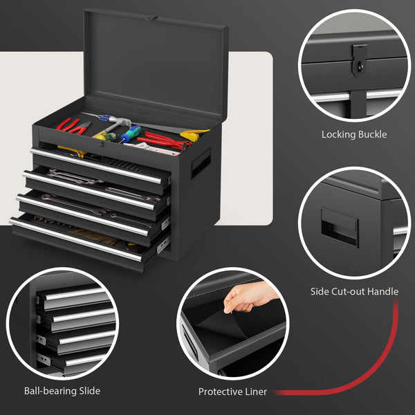 COSTWAY Large Rolling Tool Cabinet, 2-in-1 Detachable Metal Tool Chest with Drawers, Wheel, Handle, Hooks & Pegboard, Lockable Tool Box Trolley for Garage Workshop (with Middle Compartment, Black)