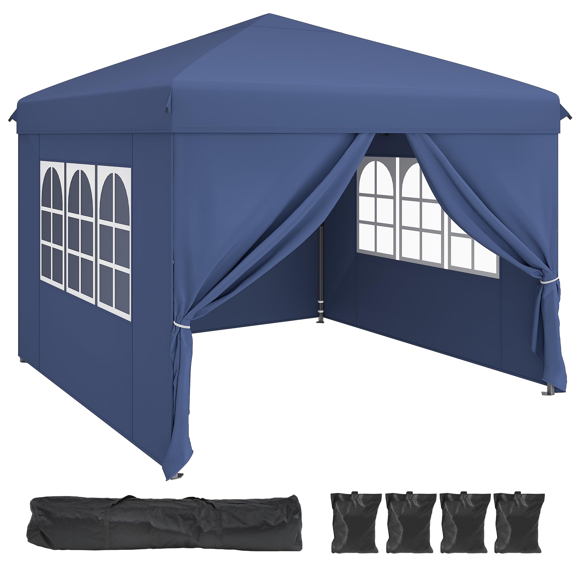 YITAHOME 3x3M Outdoor Pop Up Gazebo with Sides and Windows, Waterproof Folding Garden Canopy All Seasons Camping Gazebo Anti-UV with Adjustable Height Stakes Rope Carry & Weight Bags for Party Event