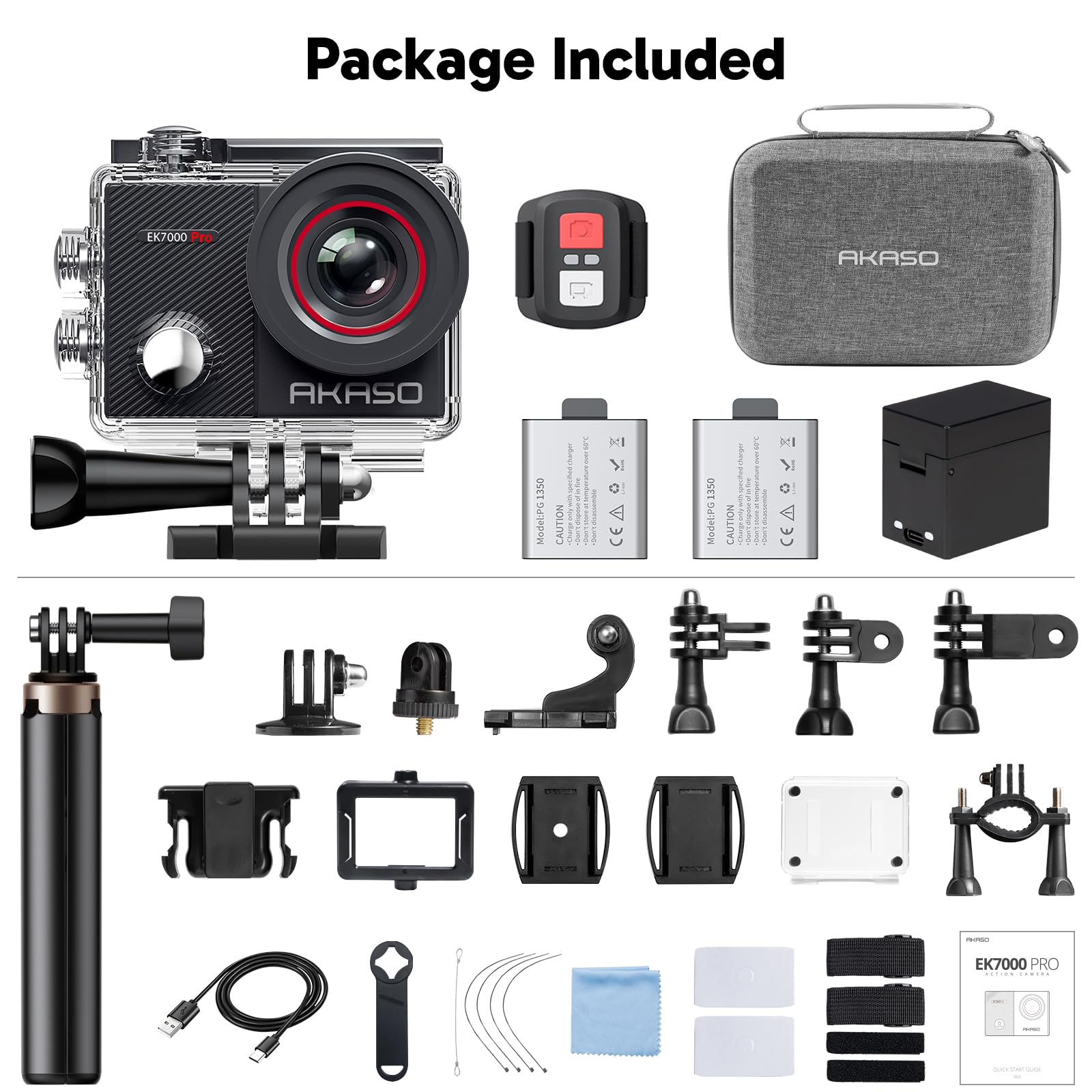 AKASO EK7000 Pro 4K Action Camera - Touch Screen EIS Adjustable View Angle 40m Waterproof Underwater Camera Remote Control Helmet Camera with Accessories Kit