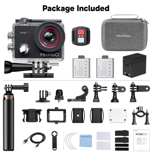 AKASO EK7000 Pro 4K Action Camera - Touch Screen EIS Adjustable View Angle 40m Waterproof Underwater Camera Remote Control Helmet Camera with Accessories Kit