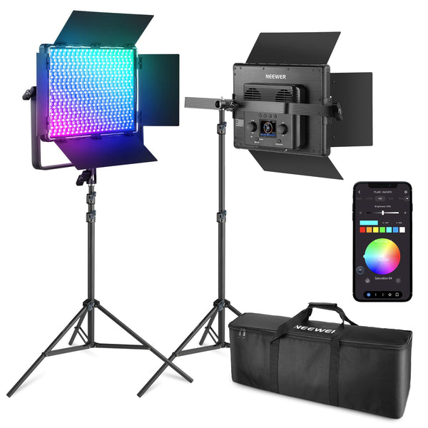 NEEWER Upgraded 660 PRO II RGB LED Video Light with App Control & Tripod Stand Kit, 2 Pack 50W/1% Min Dimming/CRI97+/3200~5600K Key Lighting for Game Streaming YouTube Recording Studio Photography