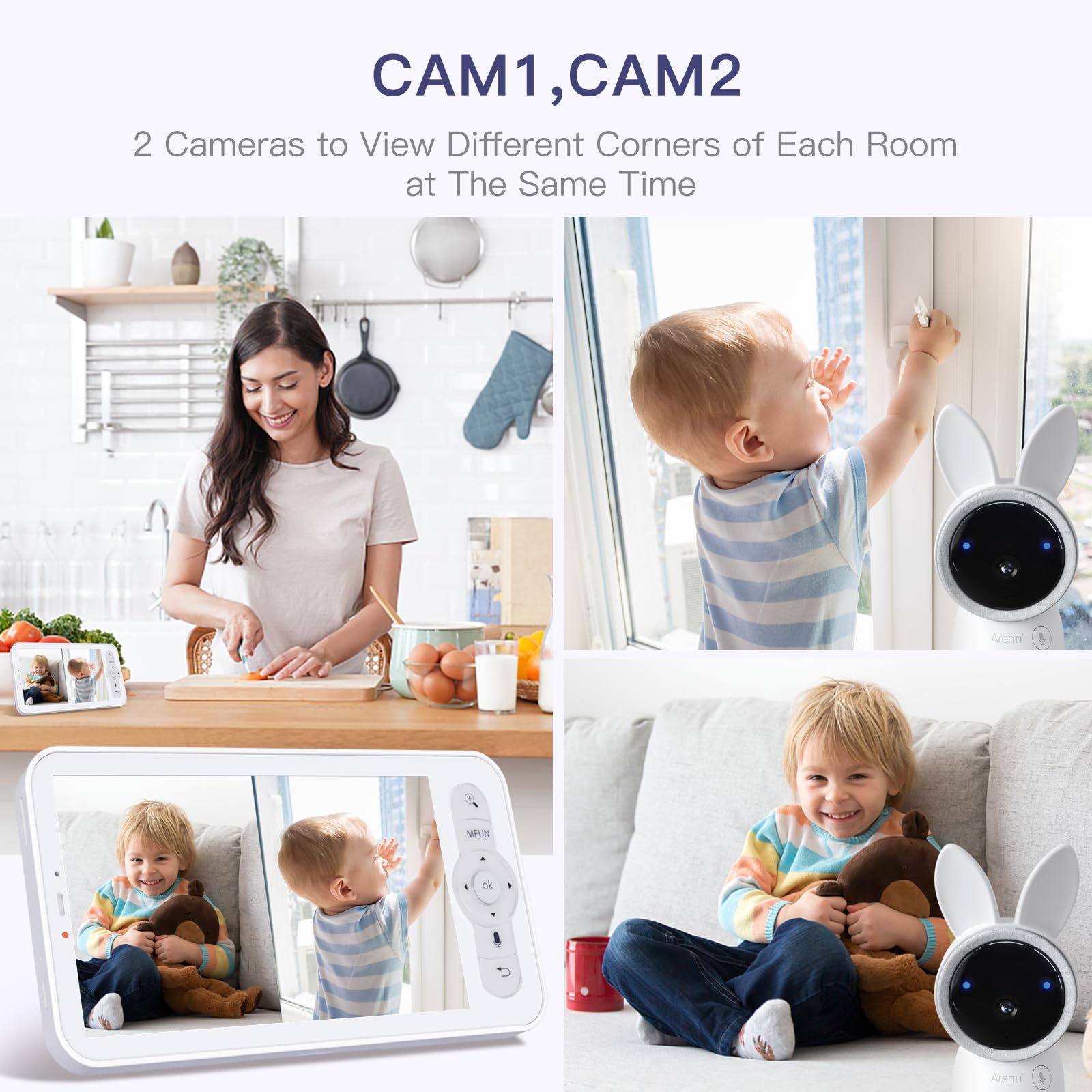ARENTI 2.5K 5Ghz&2.4G Wifi Baby Monitor with Camera,5-inch 720P Display,Night Vision,Pan Tilt,Night Light,Auto Track,3350mAh Battery,Cry&Motion Detection,2-Way Talk,App&Screen Control