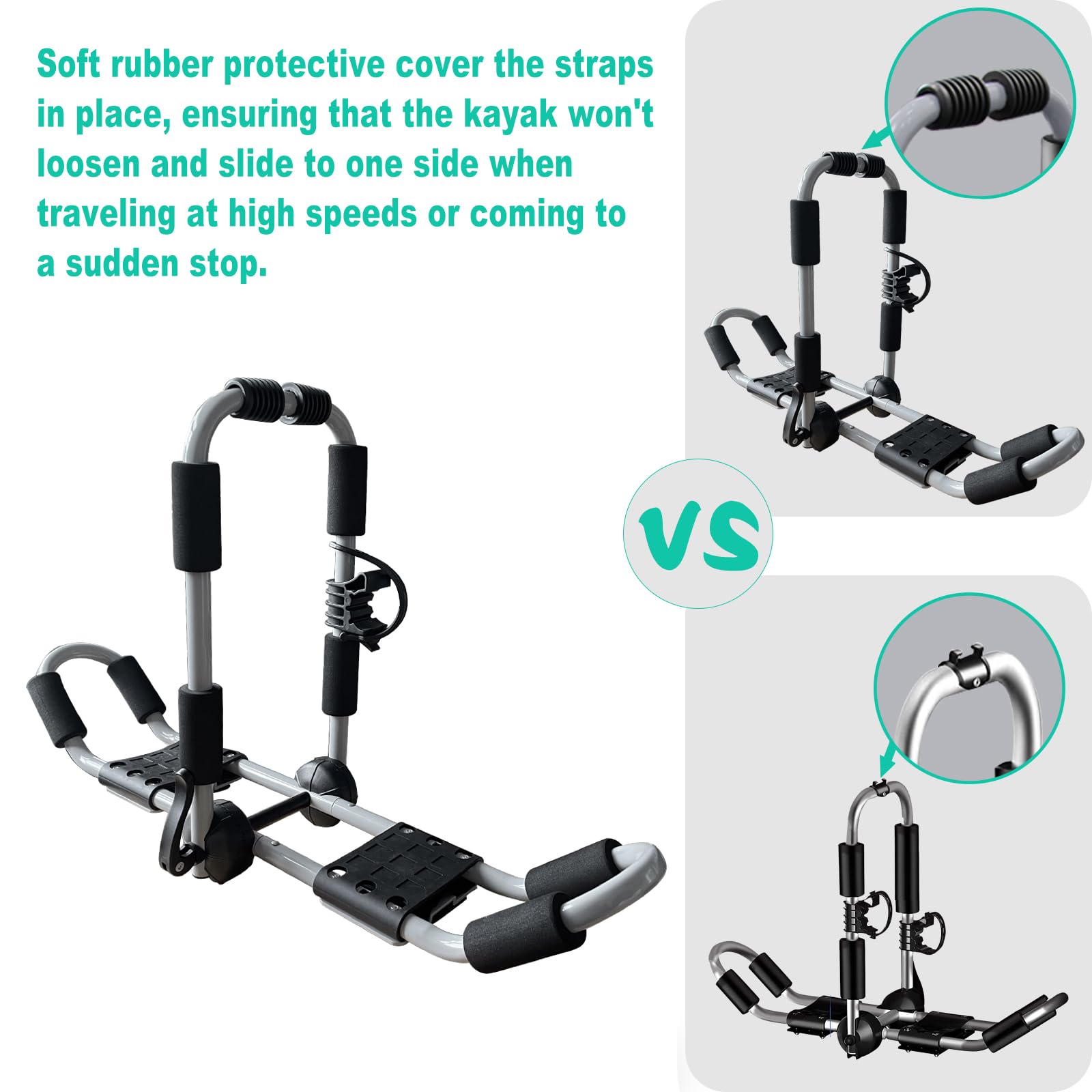 ASMSW Kayak Roof Rack 1 Pair 4-in-1 for Kayak/Surf/Ski Rack,Folding Adjustable Bilateral J-Shaped Roof Rack with 4 PCS Tie Down Straps On Rooftop