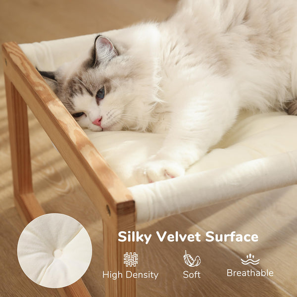 FUKUMARU Cat Bed, Plush Velvet Cat Beds for Indoor Cats, Wooden Cat Hammock, 50 x 40 cm Cat Couch, Suitable for Cats, Dog, Bunny, Rabbit, Kitten and