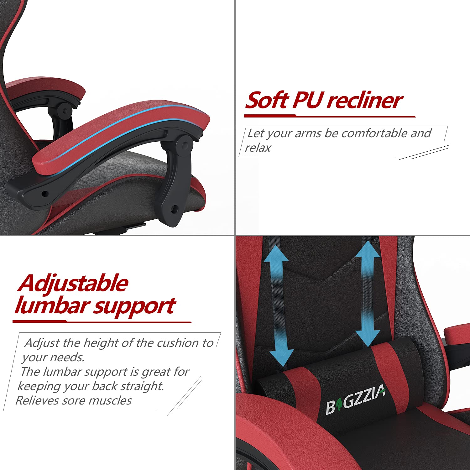 Racingreat Gaming Chair with Led Lights, Video Game Chair, Ergonomic RGB Gaming Chair for Adults, Height Adjustable Reclining Computer Chair with Headrest and Lumbar Support (With RGB, Black)