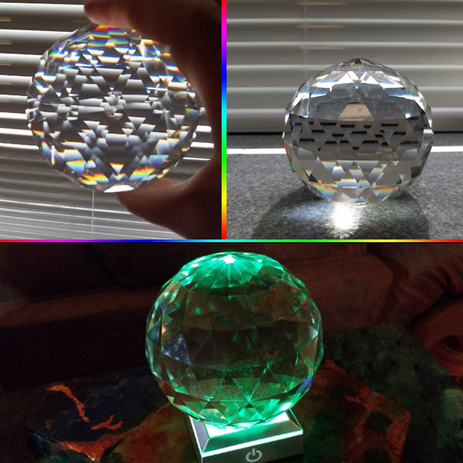 Clear Glass Crystal Ball Prism Suncatcher Rainbow Maker, Sphere Faceted Gazing Ball for Window, Feng Shui, Home Office Garden Decoration