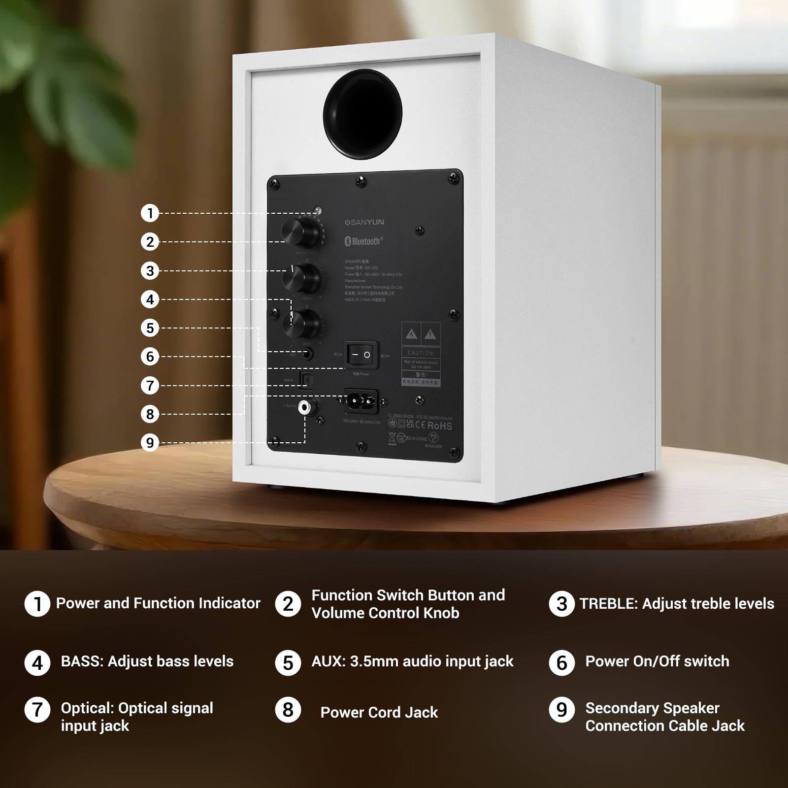 Sanyun SW203 4.0 Computer Speakers - 60W 4-Way DSP Control 3D Immersive Sound - 3" Carbon Fiber Woofer & 20mm Silk Dome Tweeter - 24bit DAC USB/Bluetooth 5.4/AUX - Studio-Grade Audio (Pair, Black)