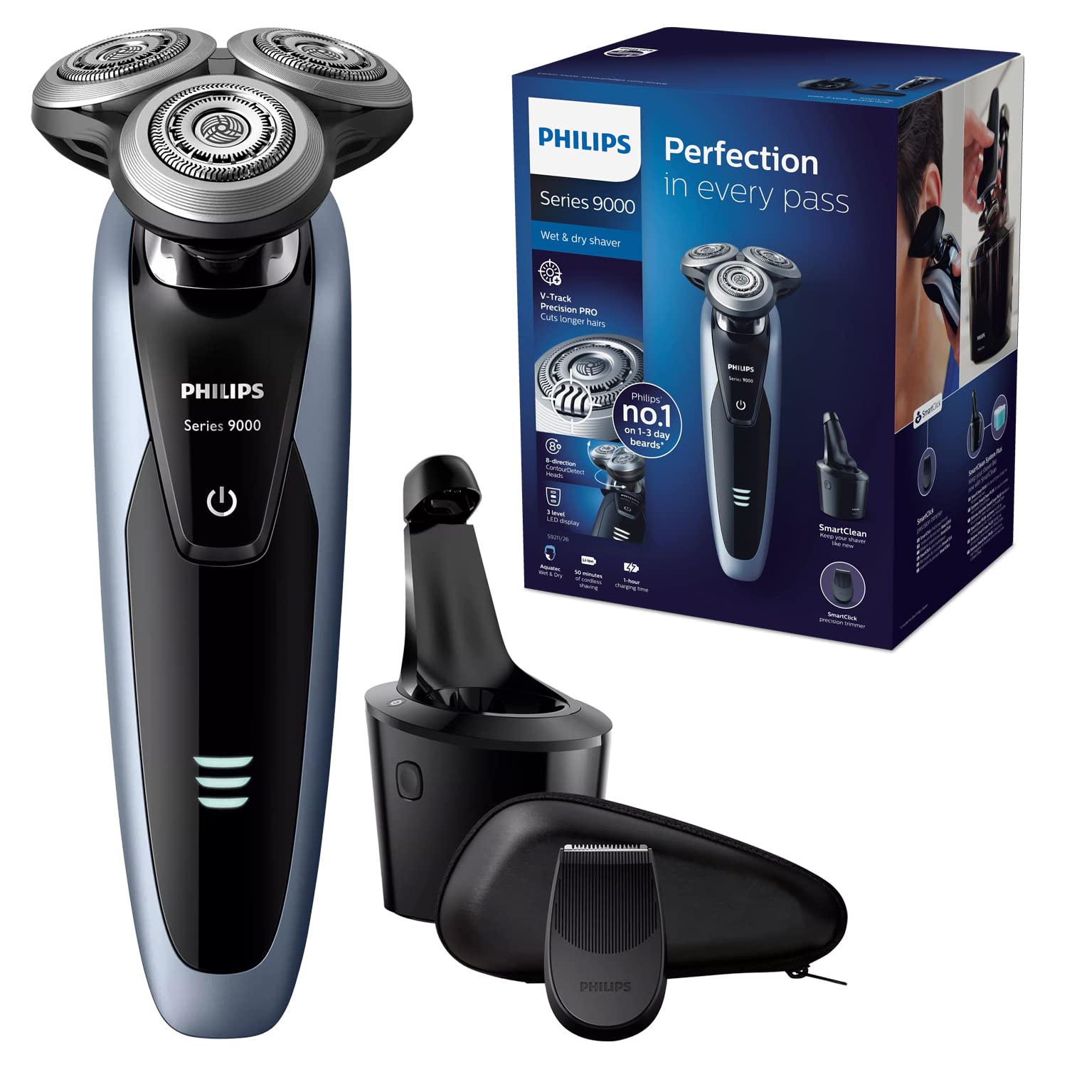 Philips Shaver i9000 Prestige Ultra, Wet & Dry Electric Shaver, Chrome, Skin IQ Pro Technology, Triple Lift & Cut System, 360 Rotating NanoTech Precision Blades, 5 Shaving Modes, Model XP9404/31
