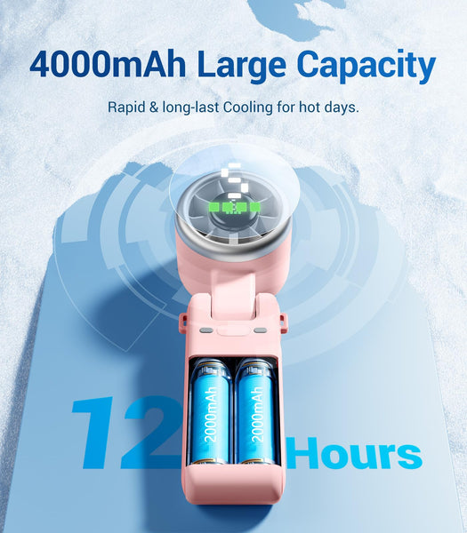 Diveblues Portable Handheld Fan, High-Speed Turbo Portable Fan, LED Display, Up to 12 Hours, 4000mAh Battery, 5 Wind Gear, Rechargeable small Hand Fan for Travel/Commute/Outdoor, Gifts for Women