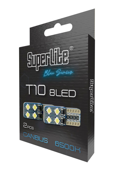 Superlite Set of 2 T10 Bulbs with 18 Leds from the Blue Series range. CanBus Technology and 6500K Colour Temperature. Ideal for Car and Truck.
